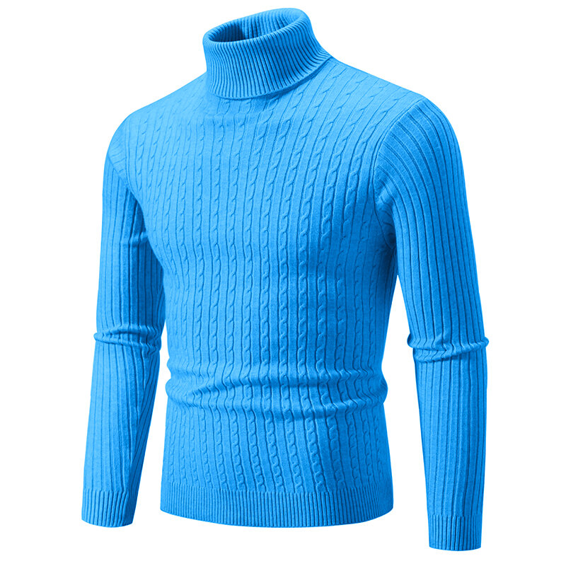 Новинка, мужской вязаный пуловер с высоким воротником, Модный повседневный Однотонный мужской свитер простые универсальные, теплый свитер