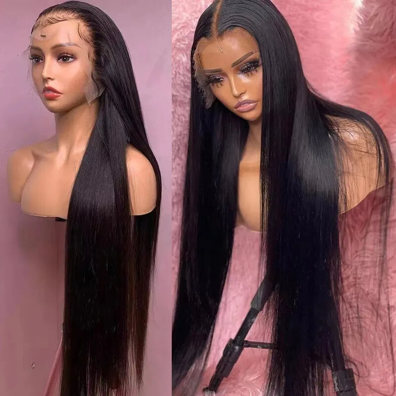 Pelucas de cabello humano brasileño para mujeres negras, pelo liso con encaje Frontal 13x6 HD, transparente, 30 pulgadas, 13x4
