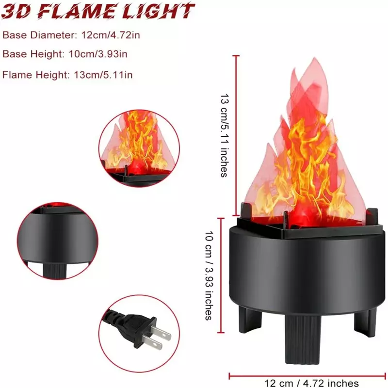 3D LED Fake Fire Flames Effect Luz, Chama Realista, Efeito de Palco, Halloween, Natal, Festival, Ano Novo, Festa, Clube