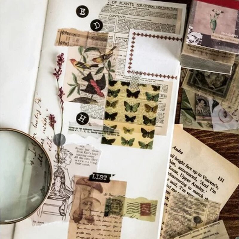 Suministros de diario de álbum de recortes Vintage, planta, Animal, mariposa, pájaro, papel antiguo decorativo, suministros de artesanía de arte