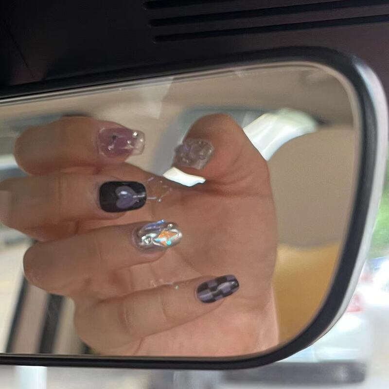 10 шт. ручная работа y2k корейский носимый пресс на ногти острые девушки пластырь Дизайн полное покрытие короткие фиолетовые блестящие Многоразовые Акриловые ногти