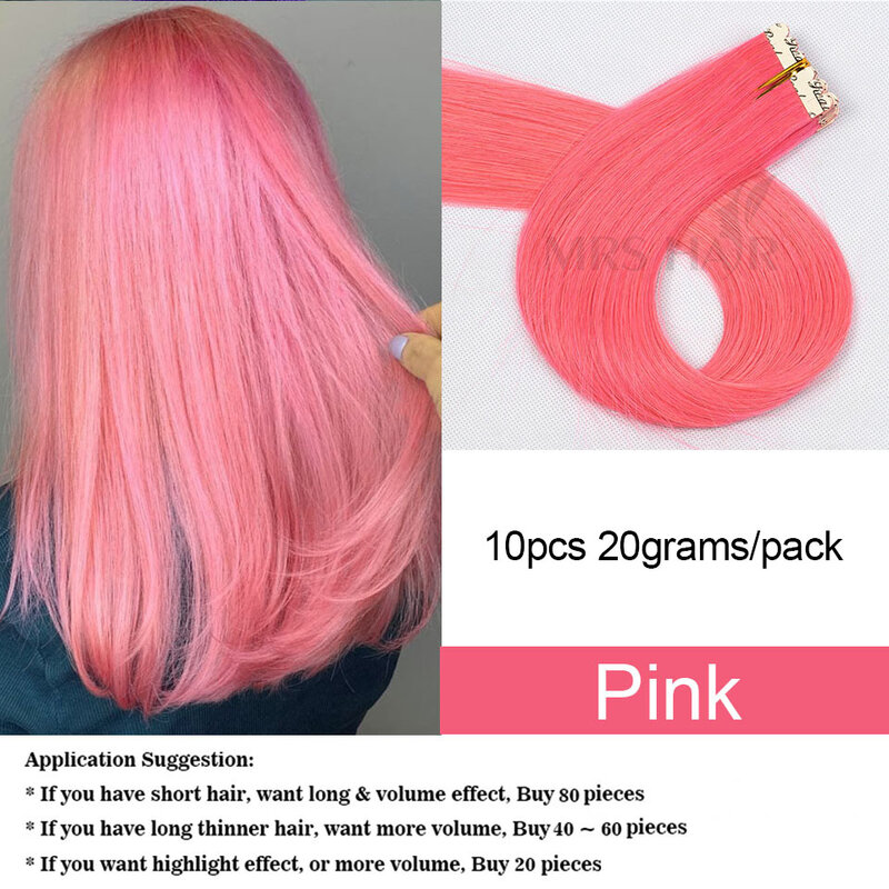 Kolorowa taśma Ins dodaje podkreśla taśma w doczepach z ludzkich włosów Mini taśma w doczepach różowa fioletowa dwustronny klej 2 g/sztuka