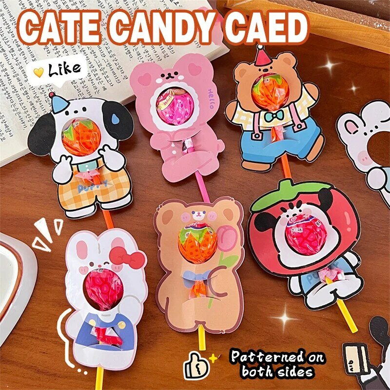 10 Pcs Lovely Cartoon Animals Lollipop Package Cards Flowers Candy DIY Packaging Birthday Party Cupcake Topper Decoration