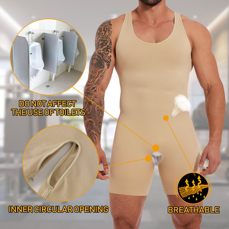 Pakaian dalam pembentuk tubuh pria, tanpa lengan, Bodysuit kompresi pelangsing, pakaian pembentuk kontrol perut antilembap
