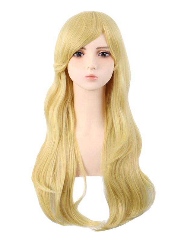 Cos Peruka Kobiece długie włosy Anime Golden Qi Boczna grzywka Uniwersalne nakrycie głowy Micro Roll 70 cm