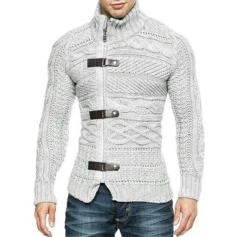 Suéteres elásticos para hombre, abrigo suelto de fibra acrílica con estilo, jersey de cuello alto, suéter de punto, invierno, 2023