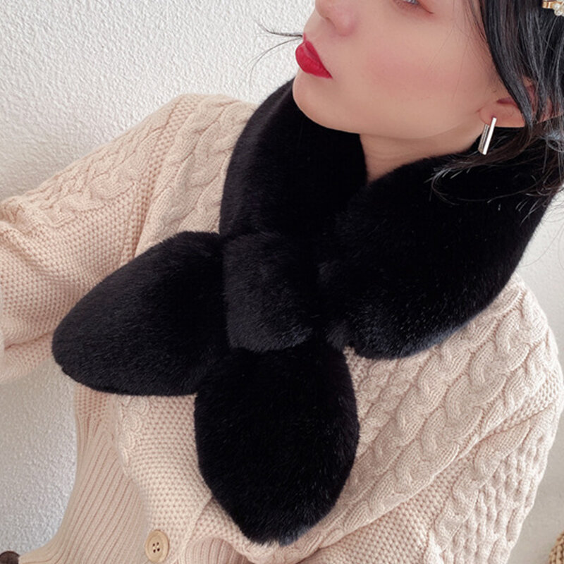 FAITOLAGI корейский Зимний женский шарф из искусственного кроличьего меха Мягкие плюшевые шарфы снуд однотонный шейный воротник теплые вещи Рождественский подарок