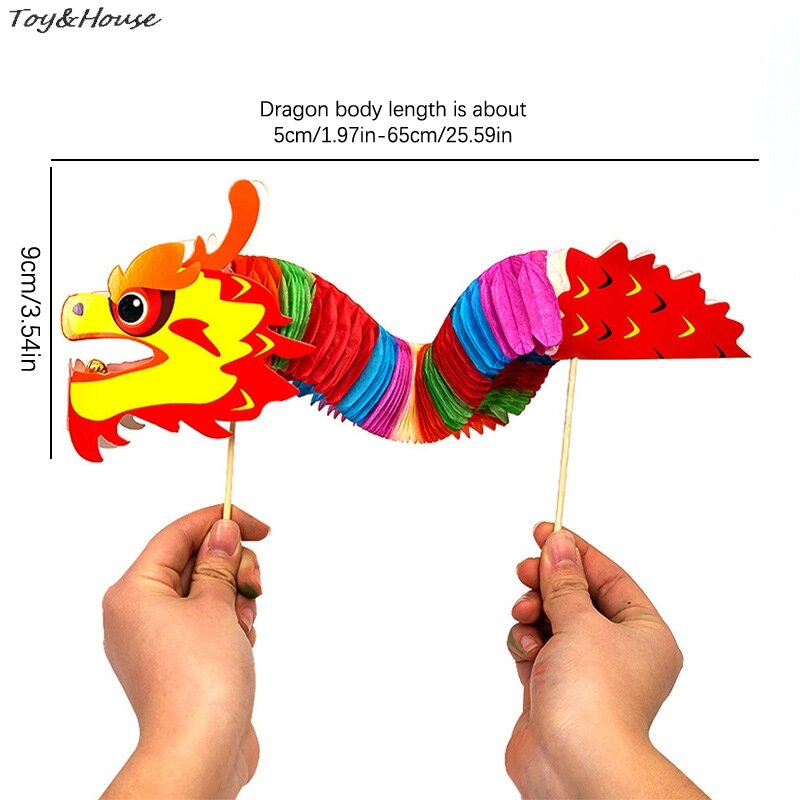 DIY naga Cina buatan tangan jari naga menari kertas bahan kerajinan paket mainan pendidikan awal hadiah anak-anak Tahun Baru