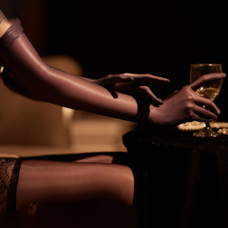 Sarung tangan transparan seksi pria dan wanita sarung tangan ketat berkilau minyak sarung tangan Cosplay kostum godaan erotis sarung tangan uniseks