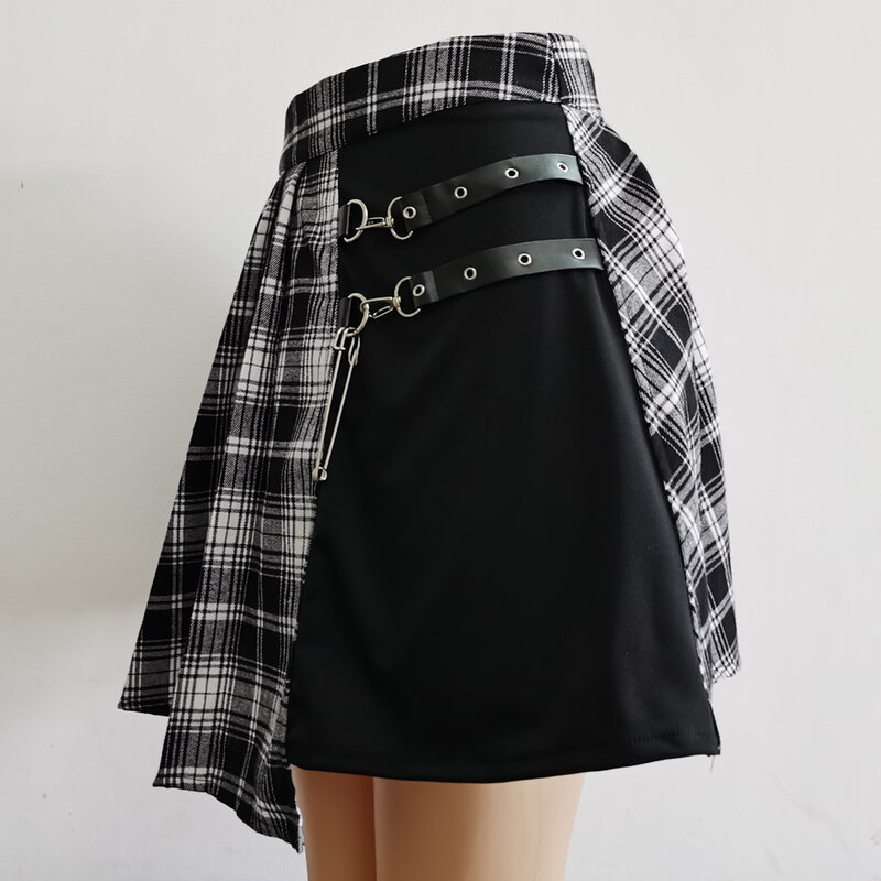 Womens harajuku punk irregular mini saia de skatista plissada recorte assimétrico de cintura alta hip hop clubwear saia de harajuku gótico