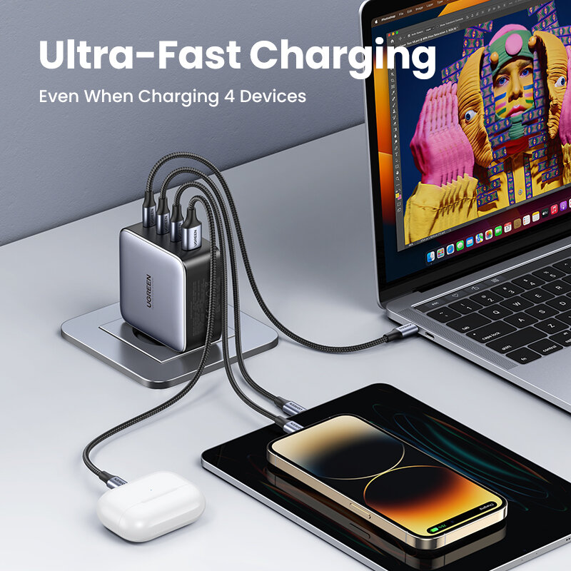 UGREEN – chargeur GaN 100W USB C PD QC4.0 3.0, Charge rapide, pour téléphone Portable, iPhone 13, Macbook, ordinateur Portable, tablette