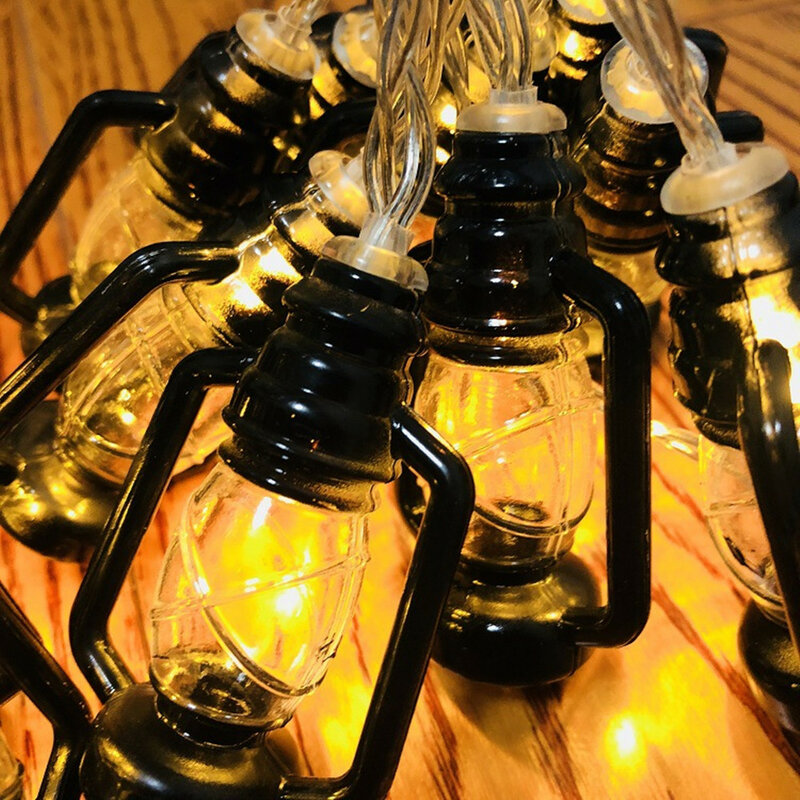 20 Led Black Lantaarn String Lights Mini Kerosine Lamp Voor Patio Tuin Huis Ramadan Bruiloftsfeest Kerst Nieuwjaar Decoraties