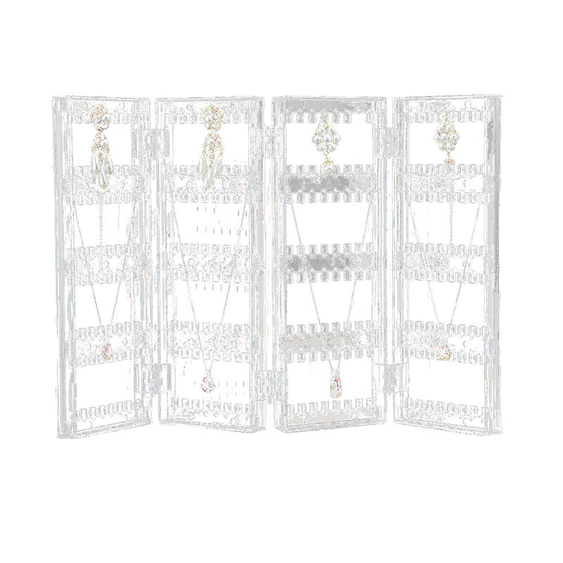 Organizador de cajones de pendientes transparente, caja de soporte de exhibición de almacenamiento de tachuelas de collar de plástico, soporte de joyería plegable de 4 pliegues