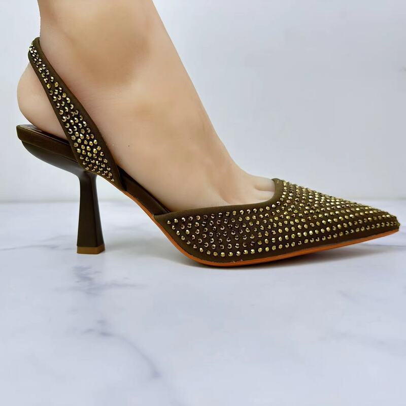 Zapatos de tacón alto sexys para mujer, sandalias puntiagudas brillantes, novedad de 2024