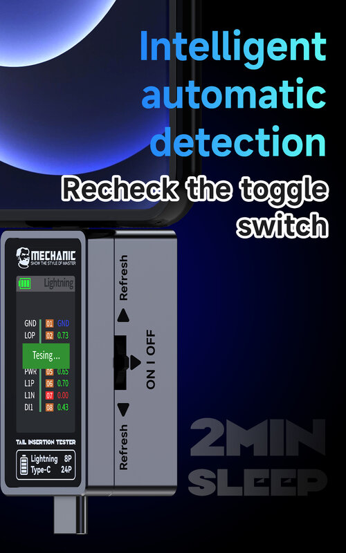 MECÂNICA-Detecção Automática Inteligente de Testador de Plugue de Cauda, Detecção de Precisão Digital LCD para Lightning, Interface Tipo C