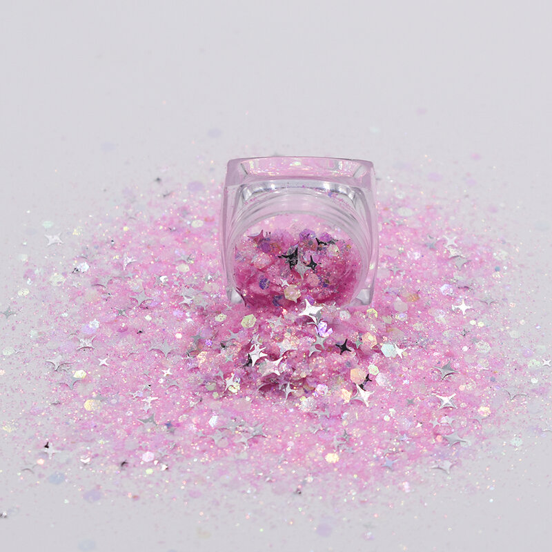 Colorido Star Chunky Glitter Sereia Nail Art Design, Sparkly Manicure Acessórios, 10g por saco