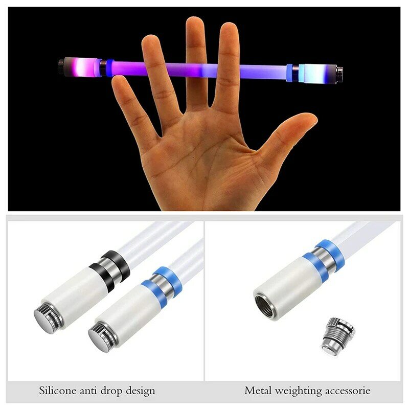 Bolígrafo giratorio de 2 piezas con LED, pluma giratoria de dedo, antideslizante, esmaltado, sin recarga