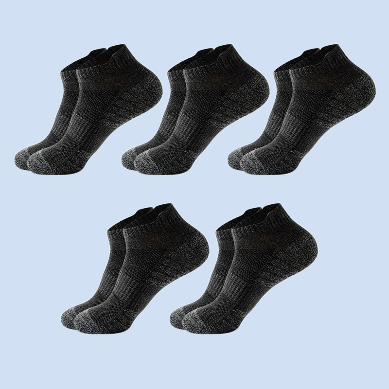 ถุงเท้าผู้ชาย5คู่ถุงเท้ากีฬาตาข่ายระบายอากาศดูดซับเหงื่อของผู้ชายสีทึบถุงเท้าข้อต่ำ