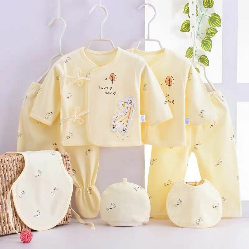 Ropa para bebé recién nacido de 7 piezas, Camiseta de algodón con dibujos animados, pantalones y sombreros, conjunto de ropa para niños y niñas BC316