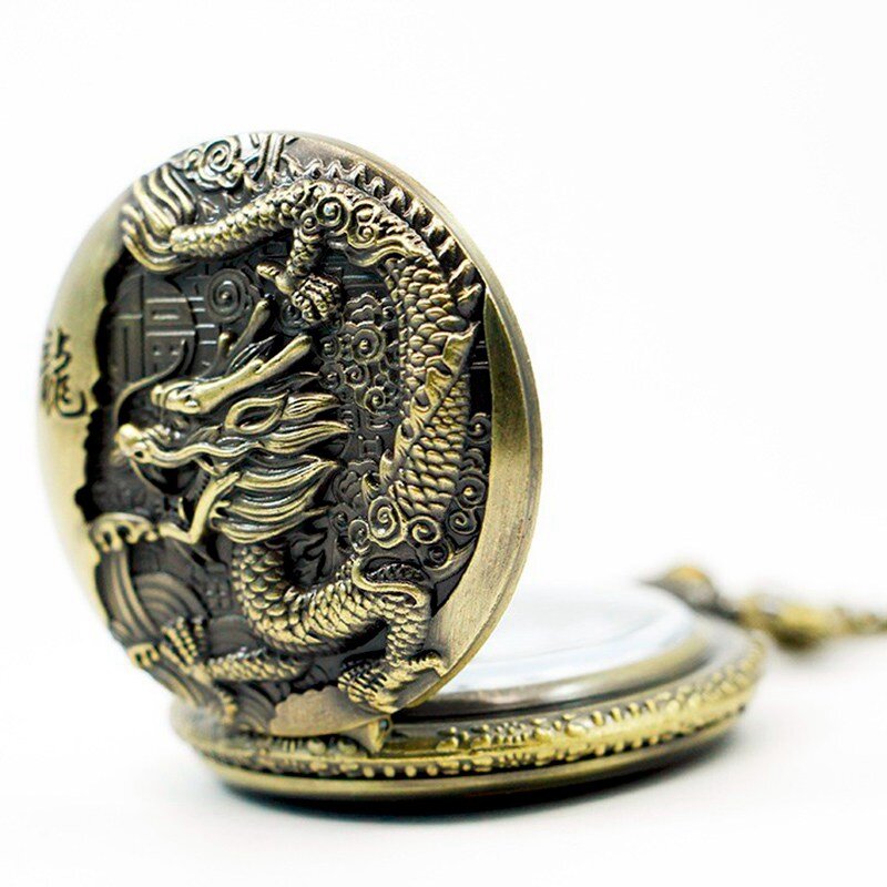 Reloj de bolsillo de dragón grande Retro nostálgico de estilo chino en relieve de bronce grande, 2 unidades
