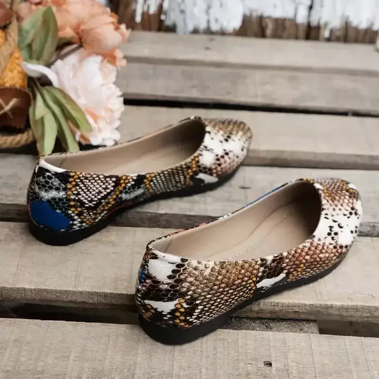 Women's Shoes Comfort Round Toe Flats  Fashion Snake Pattern Casual Shoes for Women Large Size Shallow Zapatos De Mujer 2024