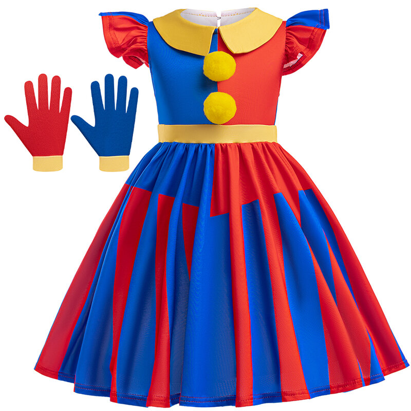 Детское платье в полоску для девочек, цифровое цирковое платье помни, клоун, для косплея, Повседневная летняя одежда