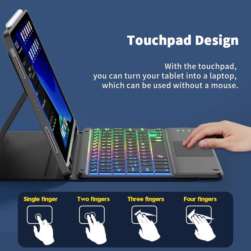 For iPad Keyboard Tablet Phone Bluetooth Keyboard with Touchpad Rechargeable Backlit Korean Spanish Keyboard For Android/ Window