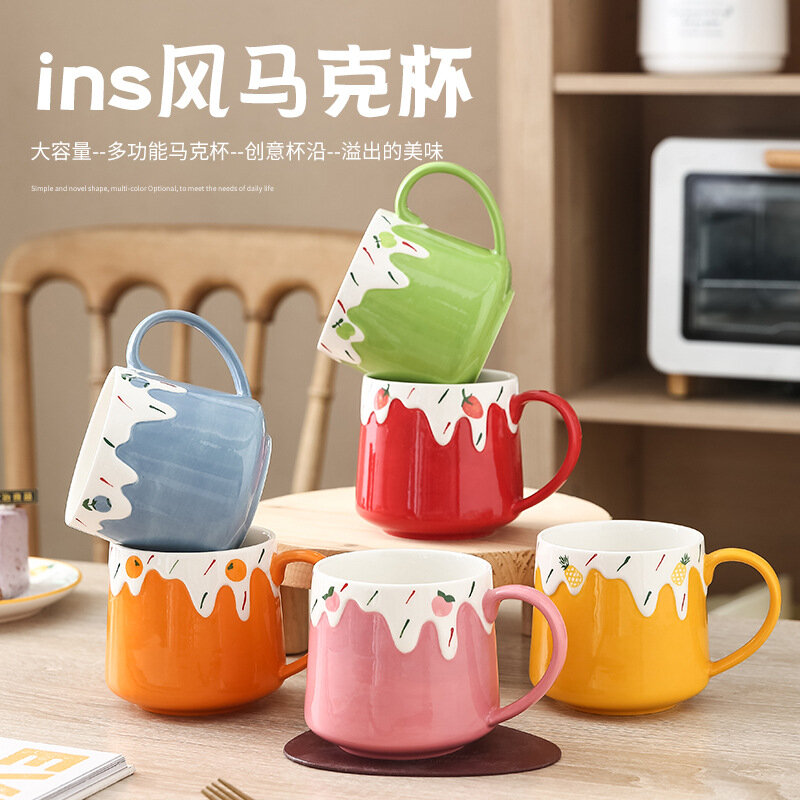 Tazas de cerámica con asa para café, té, leche y frutas, vasos bonitos de 400ml, regalos bonitos
