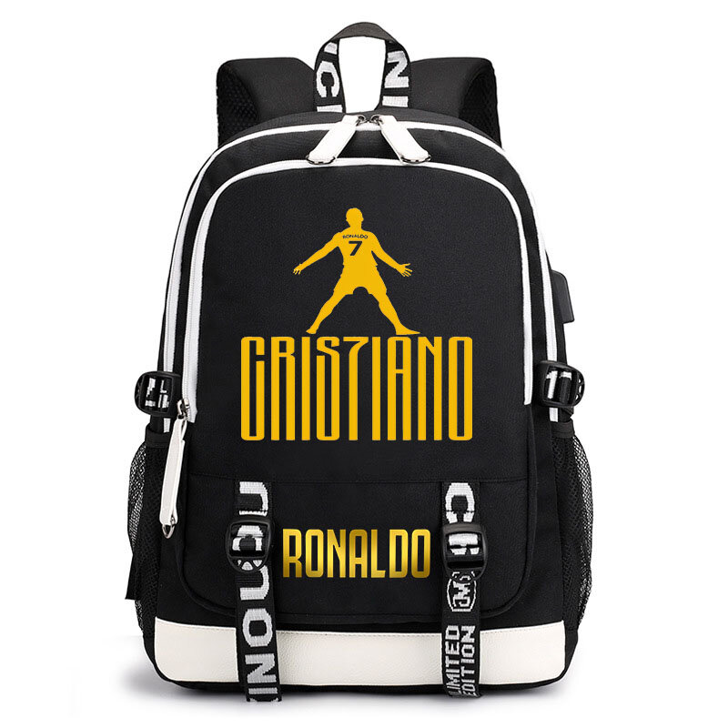 Ronaldo-フットボールプレーヤーバックパック、USBプリント、パーソナリティ、カジュアル、学生向け、トラベルバッグ