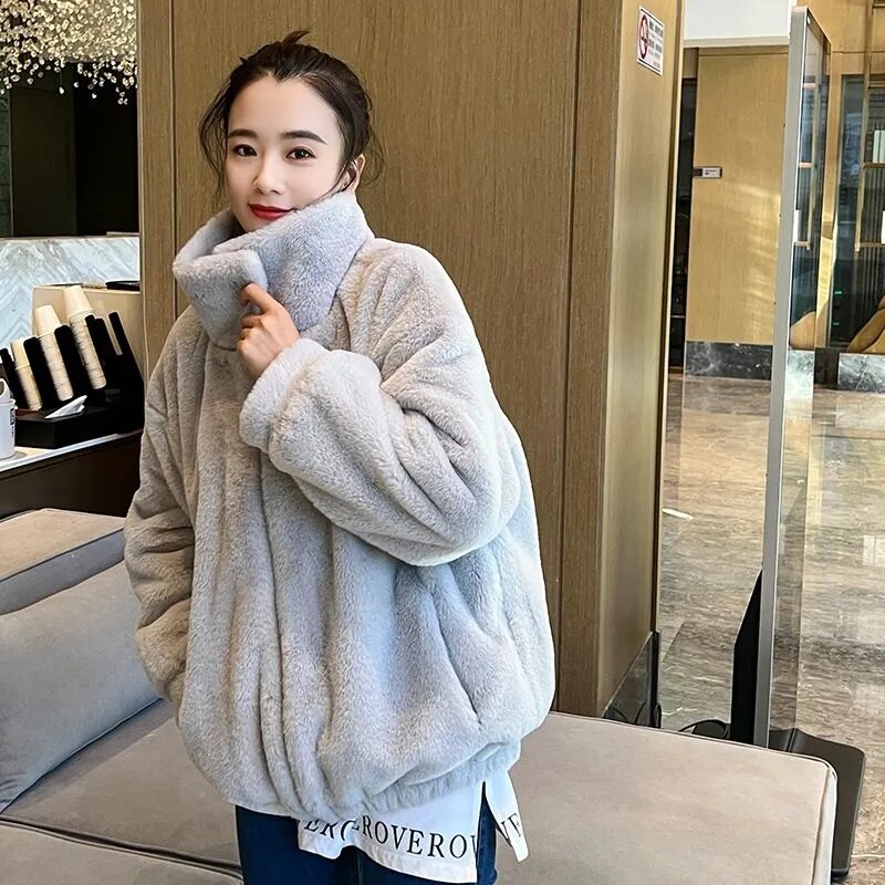 Soffici giacche in pelliccia sintetica autunno inverno donna colletto rovesciato cappotti larghi abbigliamento moda coreana capispalla in pelliccia da donna