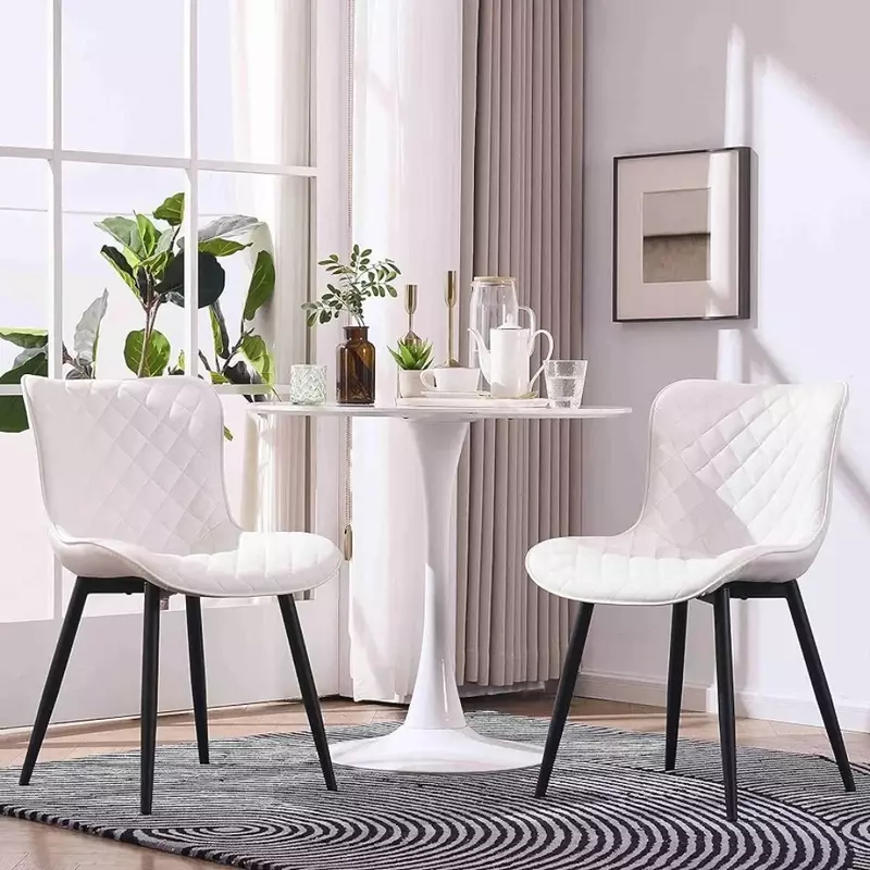 Белые обеденные стулья, современные мягкие стулья для столовой, кожаные стулья без подлокотников, набор из 2 стульев для гостиной, кухни, спальни