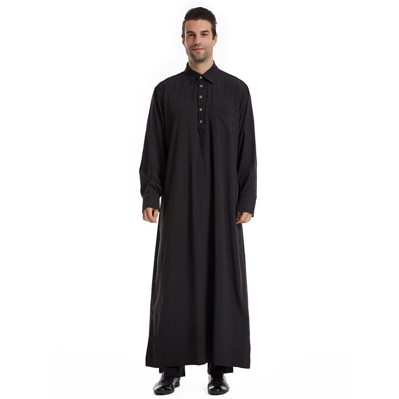 Muslimische Mode muslimische Nahost Männer Langarm arabische Rundhals ausschnitt islamische einfarbige Kaftan Maxi Dubai lange Jubba Thobe Abaya