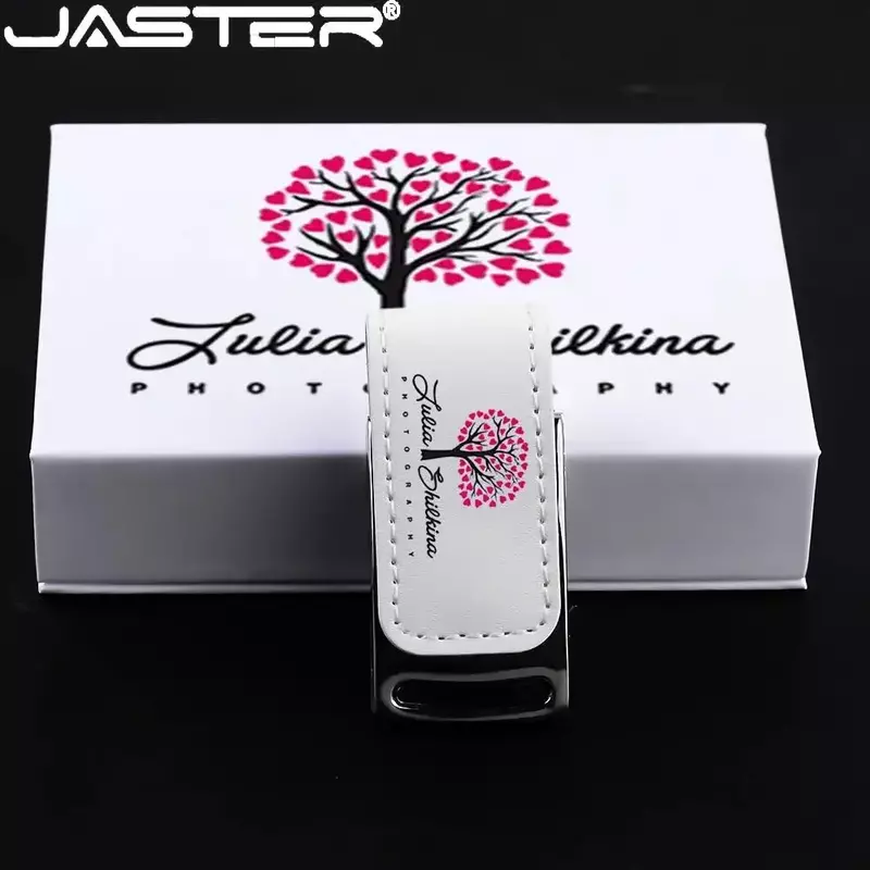 JASTER – clé USB 2.0 en cuir blanc, 64 go, 128 go, impression couleur, mode, avec boîte, cadeau d'affaires, disque U