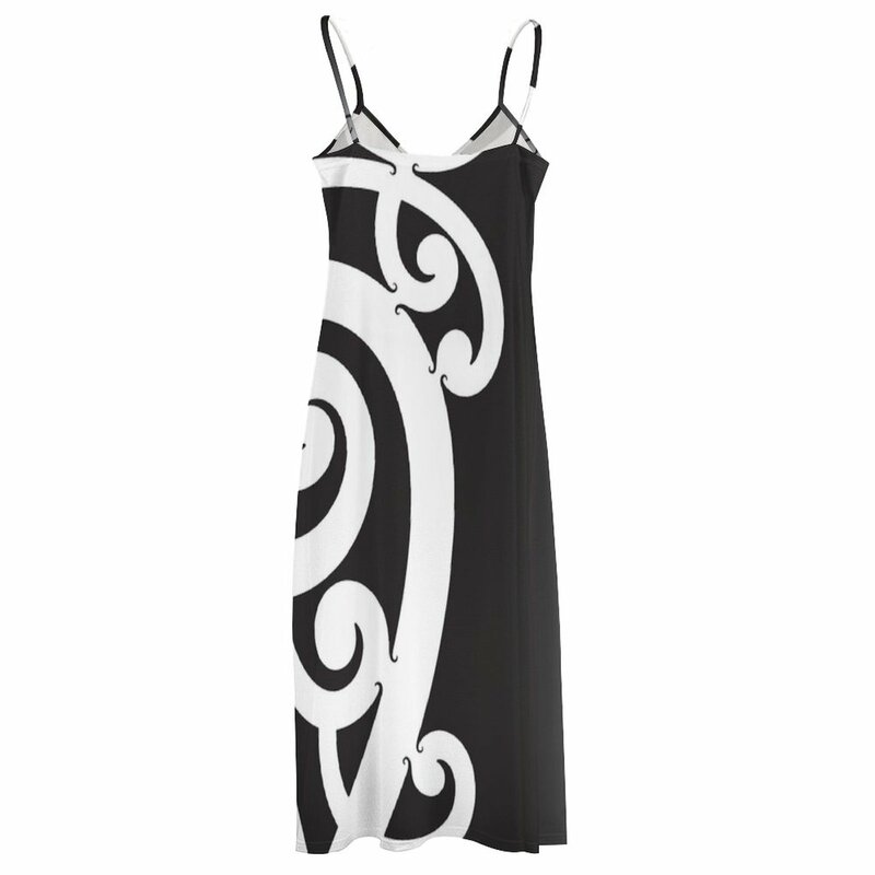 Vestido de noche Maori sin mangas para mujer, ropa de playa, diseño de Koru en capas, blanco y negro, 2023