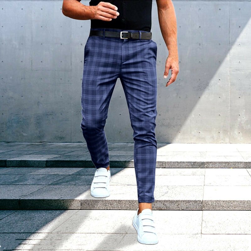Długie spodnie w kratę dla mężczyzn 2024 Nowa moda Slim Fit Casual Długie spodnie Formalne spodnie garniturowe Stretch Proste spodnie męskie