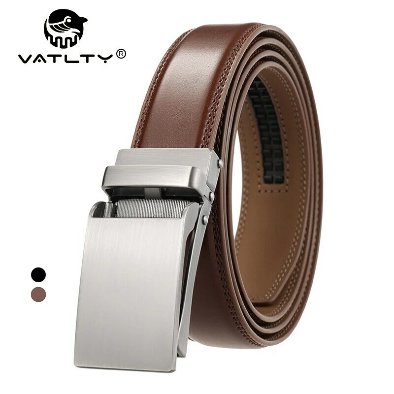 VATLTY 100cm-130cm Cinturón de cuero para hombres Hebilla automática de aleación Cinturón de plata Masculino 31mm Cinturón de cuero de vaca no poroso Boss Cinturón marrón Fajas