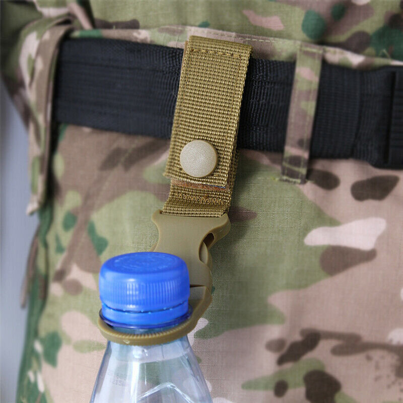 Porte-bouteille d'eau en Nylon, 2 pièces, sangle à boucle, crochet d'escalade, ceinture tactique MOLLE, mousqueton, porte-clés