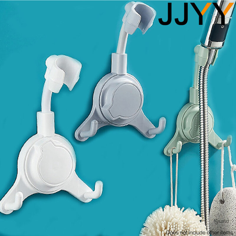 JJYY 360° Shower Head Holder Adjustable Self-Adhesive Shower Head Bracket Wall Mount with 2 Hooks Stand Bathroom Universal