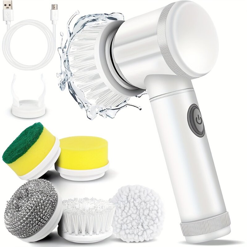 Scrubber elettrico a rotazione con 5 spazzole sostituibili spazzola elettrica per la pulizia elettrica Scrubber per doccia ricaricabile portatile