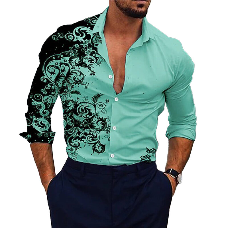Camisa de manga comprida barroca masculina, vestido de festa sedoso de botão, obtenha a mistura perfeita de fitness e elegância
