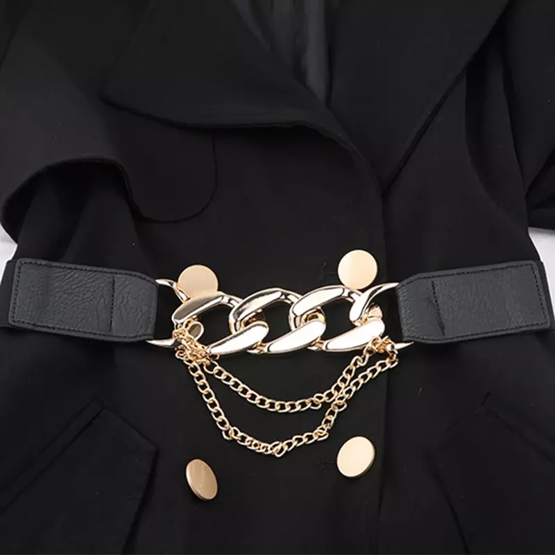 حزام سلسلة ذهبي للنساء ، حزام مطاطي ، خصر معدني فضي ، جودة عالية ، معطف نسائي مطاطي ، Ketting Riem ، علامة تجارية فاخرة