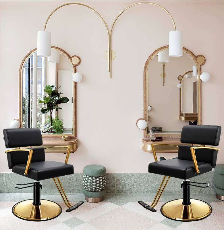 Baasha Salon Stuhl für Friseur, Gold mit schwarzen Leders alon Stühlen, Hochleistungs-Friseurs tuhl Beauty Spa Ausrüstung, max loa