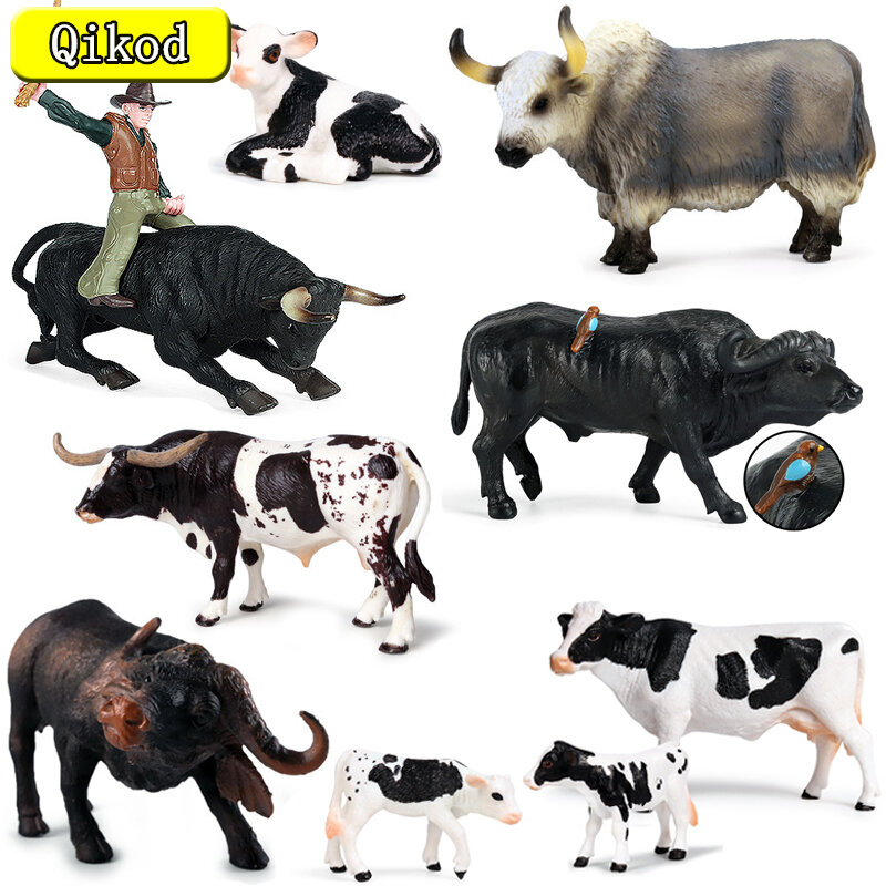 Figurines d'action en PVC solide pour enfants, simulation de taureau, animal de ferme, troupeau de bisons, bétail, vaches, Yak, Matador, jouets cadeaux, haute qualité