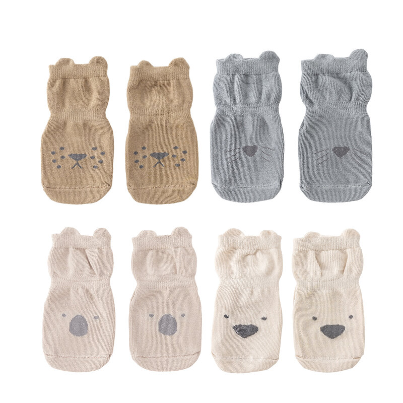 Meias de algodão antiderrapantes para bebê e criança, meias antiderrapantes com design de animais dos desenhos animados, outono