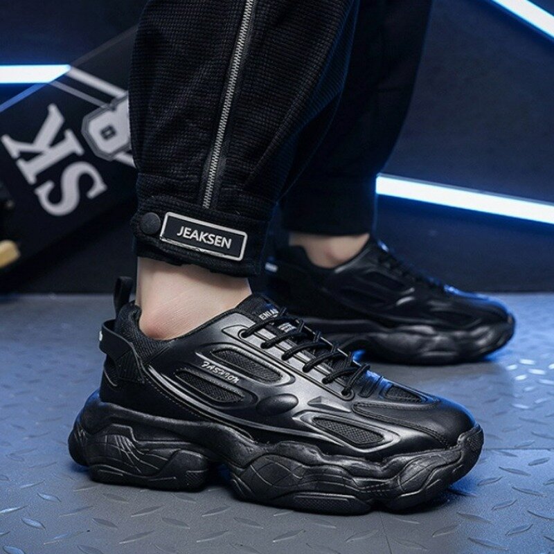 남성용 캐주얼 신발, 2024 블랙 패션 플랫폼 슈즈, 야외 미끄럼 방지 가황 신발, 가을 운동화