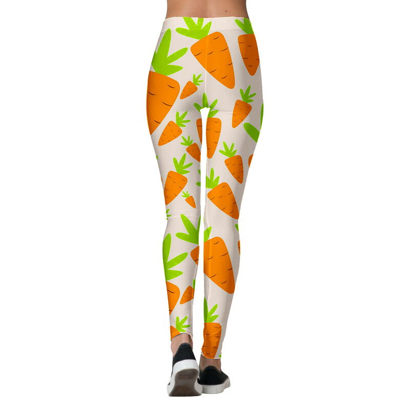 Damski swobodny wielkanocny nadruk środkowy legginsy w wysoką talią spodnie do fitnessu do treningu damskich legginsów
