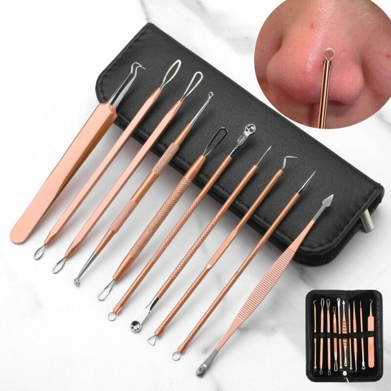 Stainless Blackhead Remover Tool Kit Deep Cleansing With Bag Blemish Extractor Face Skin Care Tools Pimple Tweezer Facial