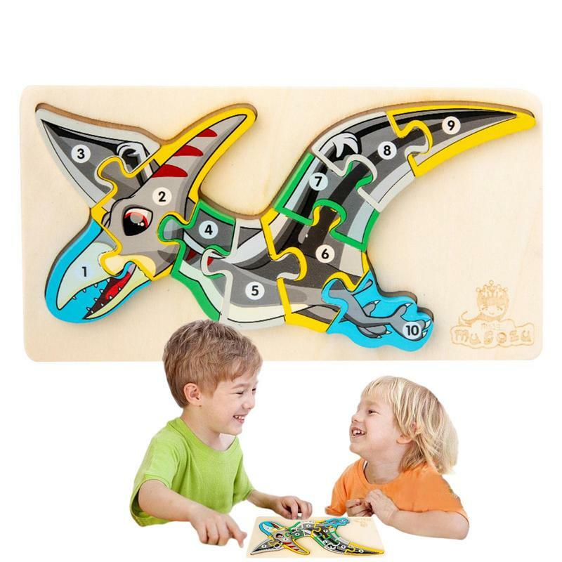 Quebra-cabeças de dinossauro de madeira para criança, quebra-cabeça de madeira, brinquedos Montessori, meninos e meninas 2 3 4 anos