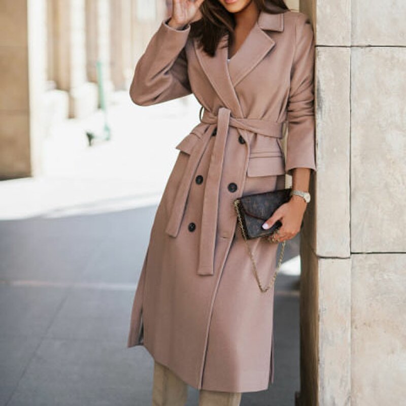 Женское пальто, простое шерстяное длинное пальто с длинным рукавом и воротником