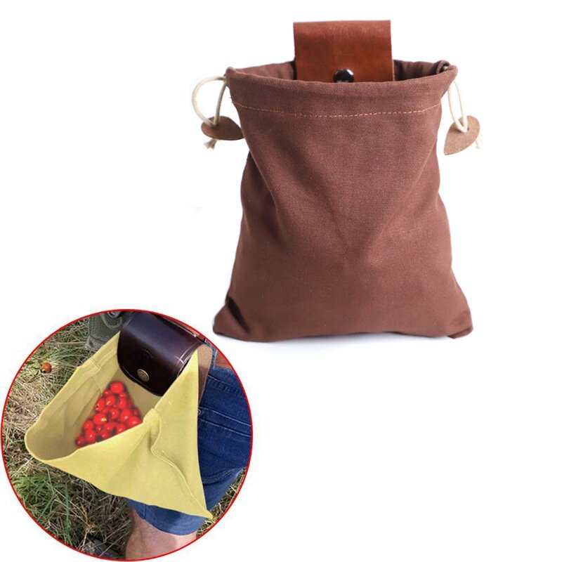 Borsa Bushcraft in pelle e tela borsa foraggiante in tela per escursionismo campeggio tesori Picking borse per cinture da campeggio all'aperto